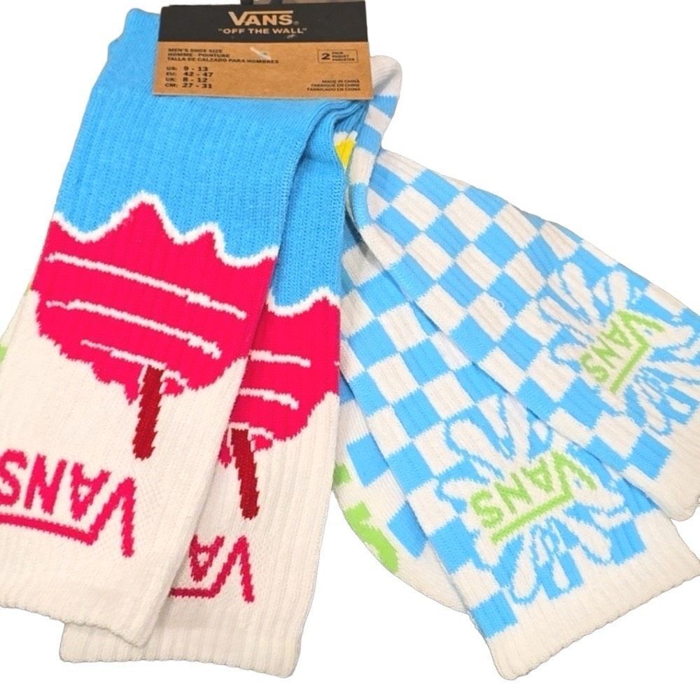 Vans Off The Wall 2PK Checkerboard Colorful Crew Sock